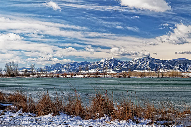 istock Flatirons on Cloudy day across lake 465659612