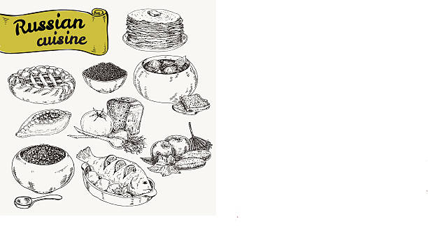 rosyjski national food - pancake illustration and painting food vector stock illustrations