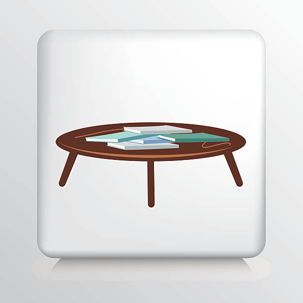 ilustraciones, imágenes clip art, dibujos animados e iconos de stock de square icono con cinco libros sobre la mesa redonda de color - brown table coffee table side table