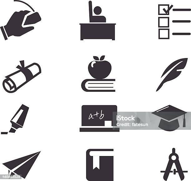 12 Black And White Educationthemed Icons Stock Illustration - Download Image Now - 2015, Animal Pen, Apple - Fruit