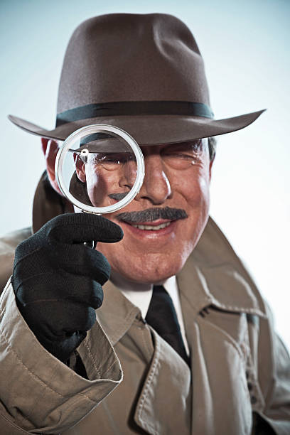 istock Vintage detective with mustache and hat. 465663735