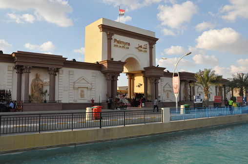 Dubai, UAE - February 12, 2014: Palmyra pavilion at Global Village in Dubai, UAE. The Global Village is claimed to be the world's largest tourism, leisure and entertainment project.