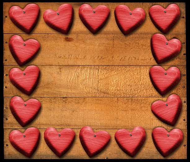 istock Red Hearts Frame on Wooden Boards 465670119