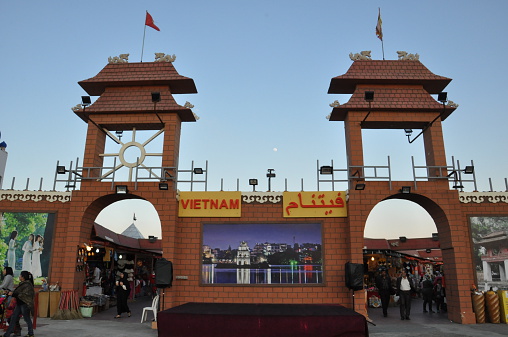 Dubai, UAE - February 12, 2014: Vietnam pavilion at Global Village in Dubai, UAE. The Global Village is claimed to be the world's largest tourism, leisure and entertainment project.