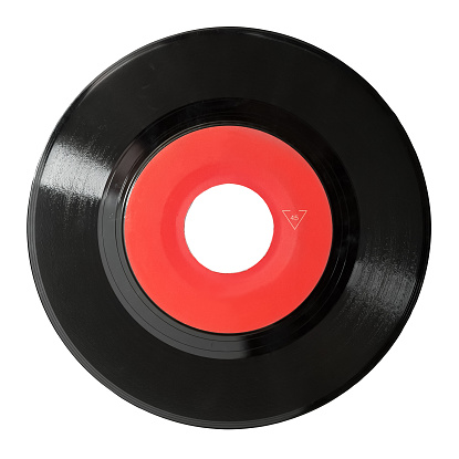 Blank seven inch 45 rpm vinyl record isolated on white.