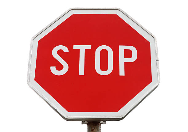 istock Stop road sign isolated on white 465670981