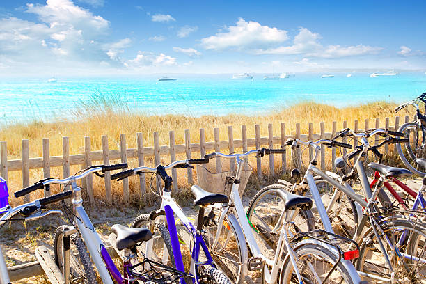 istock bicycles parking at Formentera beach 465676186