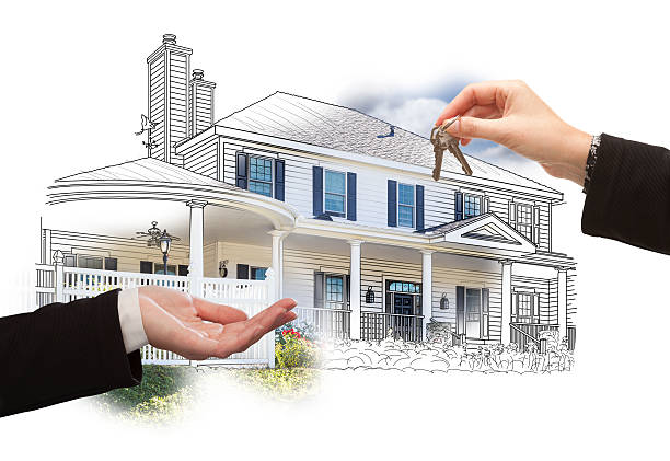 istock Handing Over Keys On House Drawing and Photo on White 465676264
