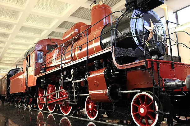 Old vintage steam locomotive in a museum