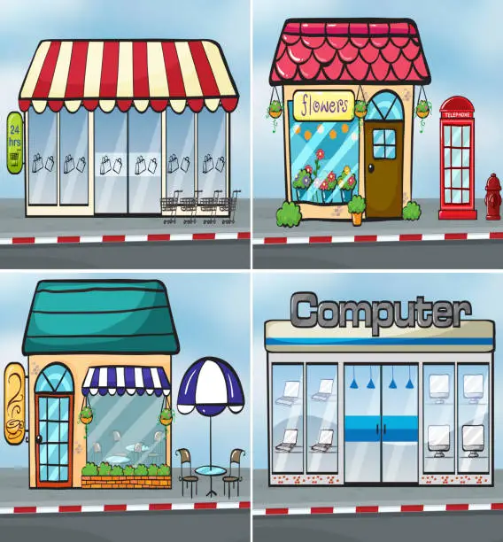 Vector illustration of Shops