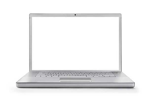 istock Close-up of silver laptop isolated on white background 465689915