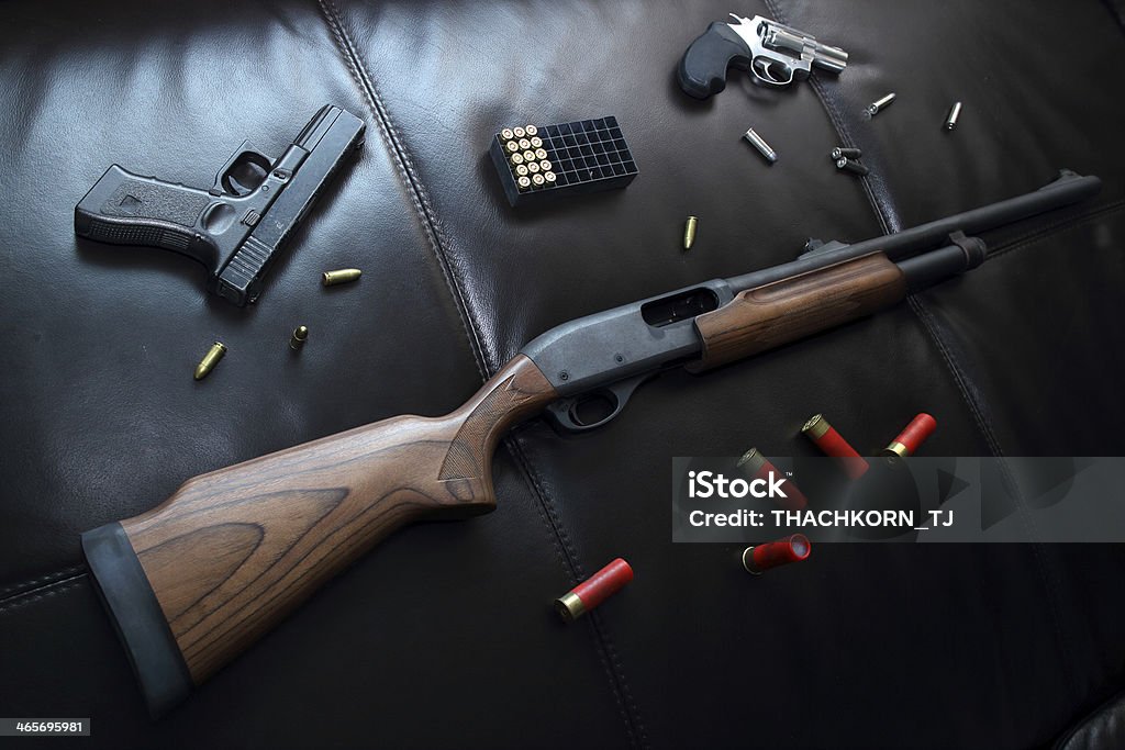Weapon set Short Gun Pistol and Revolver  Ammunition Stock Photo