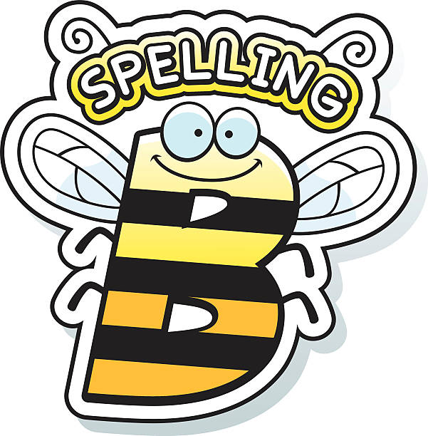 Cartoon Spelling Bee Text A cartoon illustration of the text Spelling B with a bee theme. spelling bee stock illustrations
