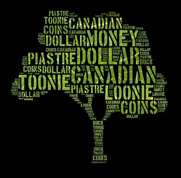 Canada monetary concept Canada monetary concept with word cloud forming tree shape loonies and toonie stock pictures, royalty-free photos & images