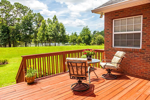 Deck Backyard deck overlooking lake outside residential structure wooden porch stock pictures, royalty-free photos & images