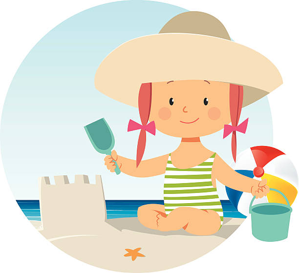 ilustrações, clipart, desenhos animados e ícones de garota na praia - vector sand summer smiling