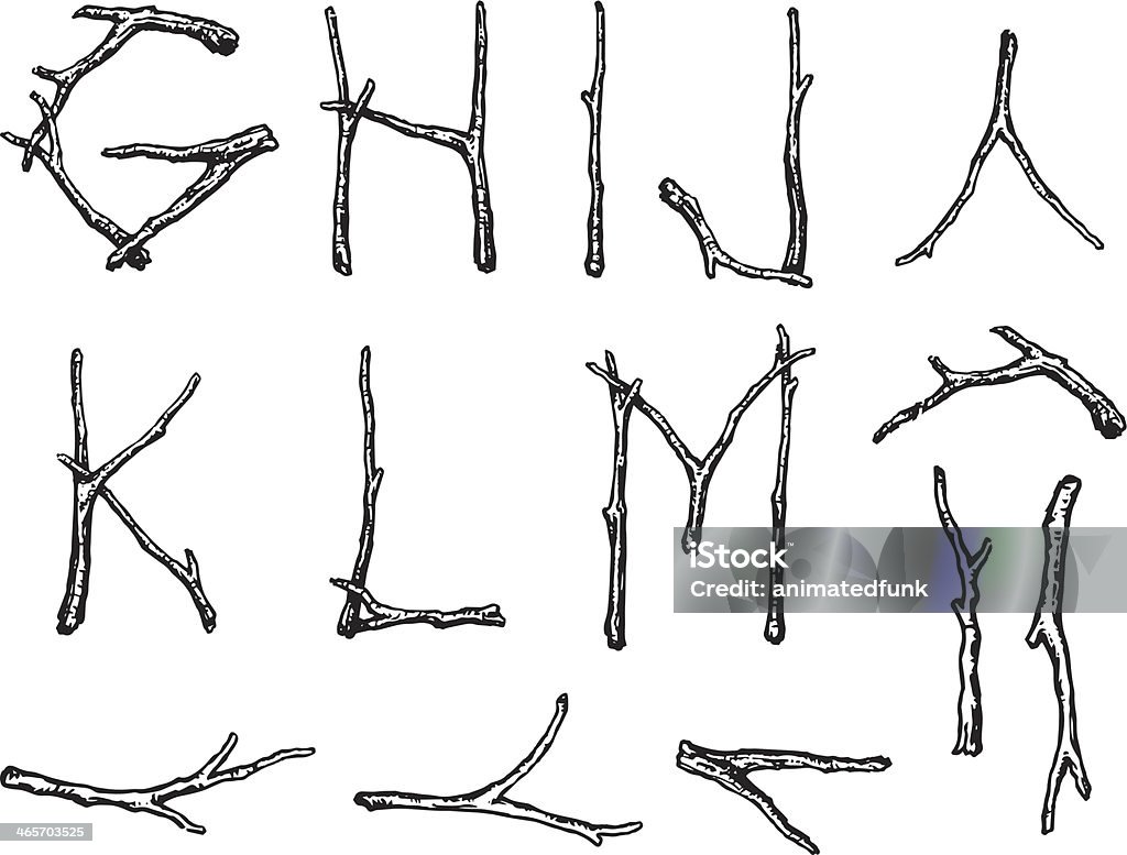 Alpha Twigs Hand-drawn illustrations of the letters G, H, I, J, K, L, M created using twigs.   Twig stock vector