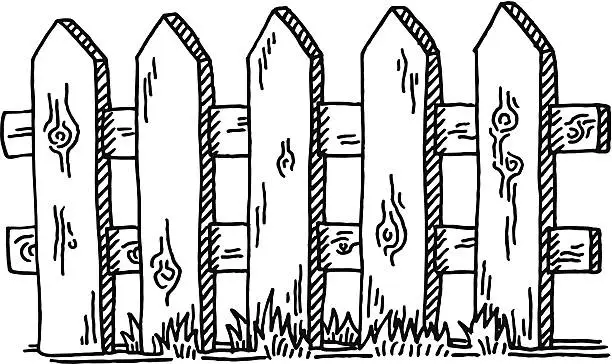 Vector illustration of Wooden Fence Drawing