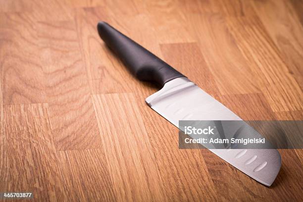 Santoku Knife Stock Photo - Download Image Now - Bamboo - Material, Black And White, Black Color