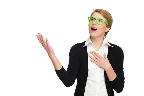 istock Young blond woman singing. 465704083