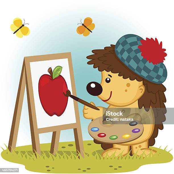 Hedgehog Artist Stock Illustration - Download Image Now - Hedgehog, Humor, Animal