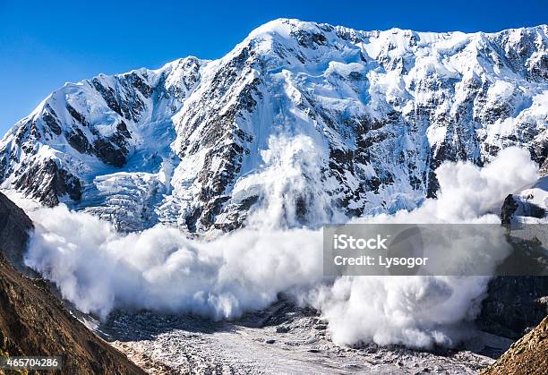 Large Avalanche Coming Down The Rocky Caucasus Mountain Stock Photo - Download Image Now