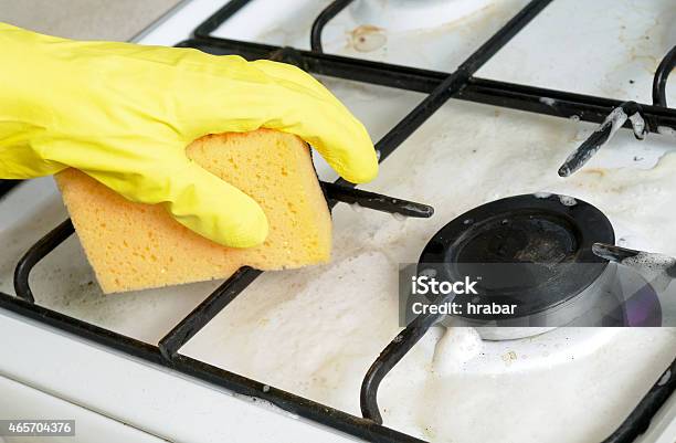 Cleaning Of Dirty Gas Stove Burner Stock Photo - Download Image Now - 2015, Bacterium, Bad Condition