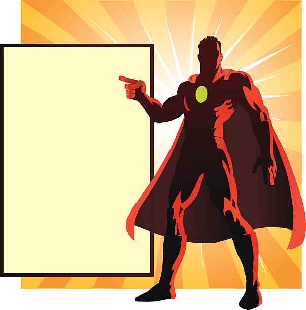 ilustrações de stock, clip art, desenhos animados e ícones de super-herói de pé orgulhosamente a apontar o dedo a mostrar de - superhero cape confidence futuristic
