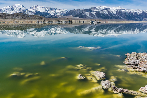 The alkaline waters of Mono Lake are rich in salt, which causes unusual formations around it's shore. The lake is also a habitat for brine shrimp, which in turn make it a calling point for migratory birds to feed.
