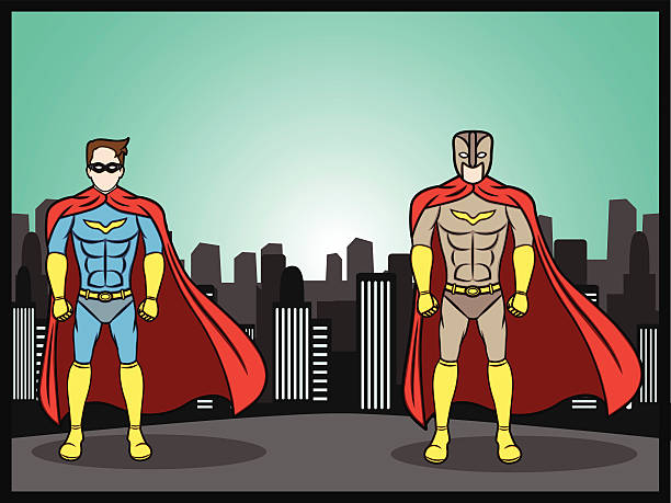 superheroes in the city vector art illustration