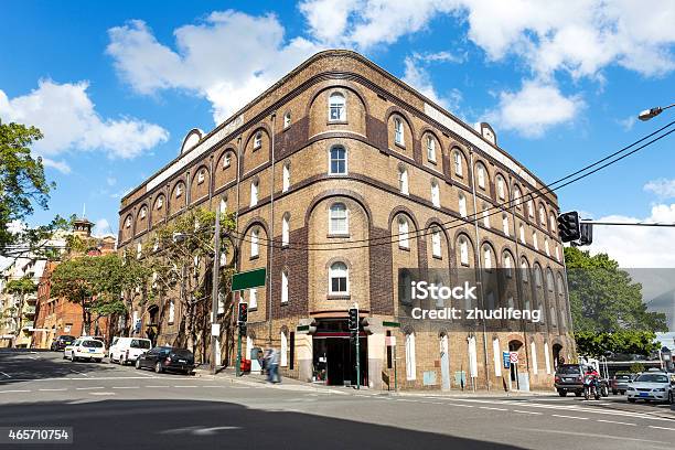 Vintage Building And Skyline In Street Stock Photo - Download Image Now - Corner, Street, 2015