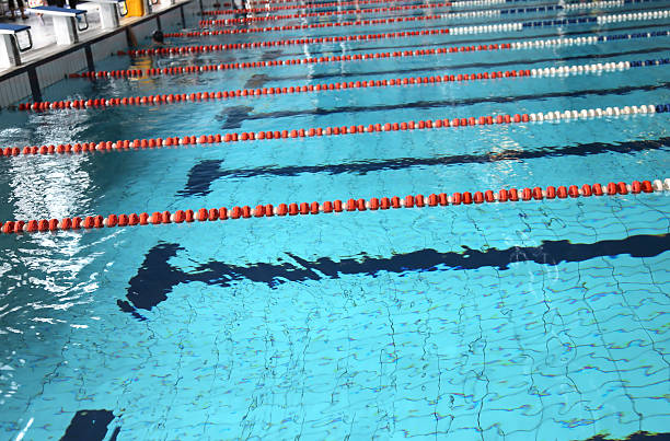 istock pool with blue water and the swimming lanes 465710820