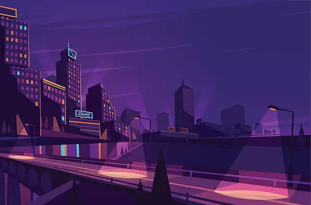 Vector illustration of Night cityscape.