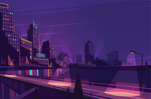 night cityscape. - 霓虹燈 插圖 幅插畫檔、美工圖案、卡通及圖標
