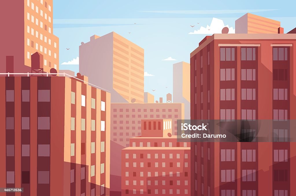 Sunset cityscape. Vector illustration. The tops of tall houses and skyscrapers in the sunlight. Vector illustration. New York City stock vector