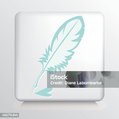 istock Square Icon with Blue Feather Pen and Heart Ink Blot 465714344