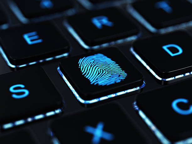 отпечаток пальца компьютерная клавиша - fingerprint security system technology forensic science стоковые фото и изображения