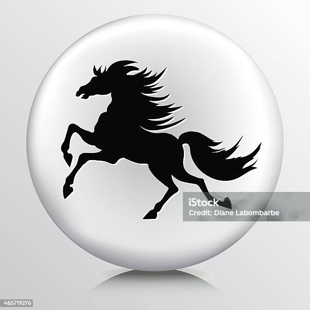 Round Icon With Black Prancing Horse Silhouette Stock Illustration - Download Image Now - 2015, Animal, Black Color