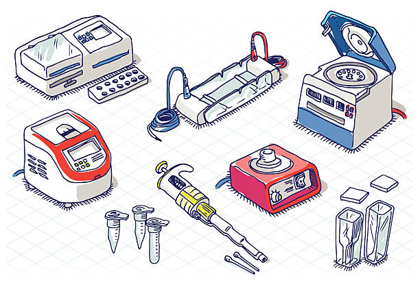 illustrations, cliparts, dessins animés et icônes de isométrique croquis de la biologie moléculaire ensemble de laboratoire - agarose