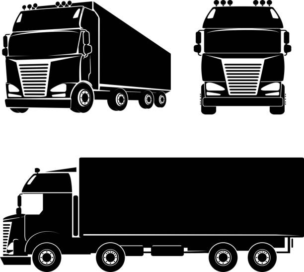 Silhouette truck icon Black silhouette truck logo icon. Car and cargo and cabin. Vector illustration truck silhouettes stock illustrations