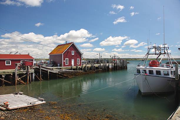 istock Buildings on a wharf and a boat 465733780