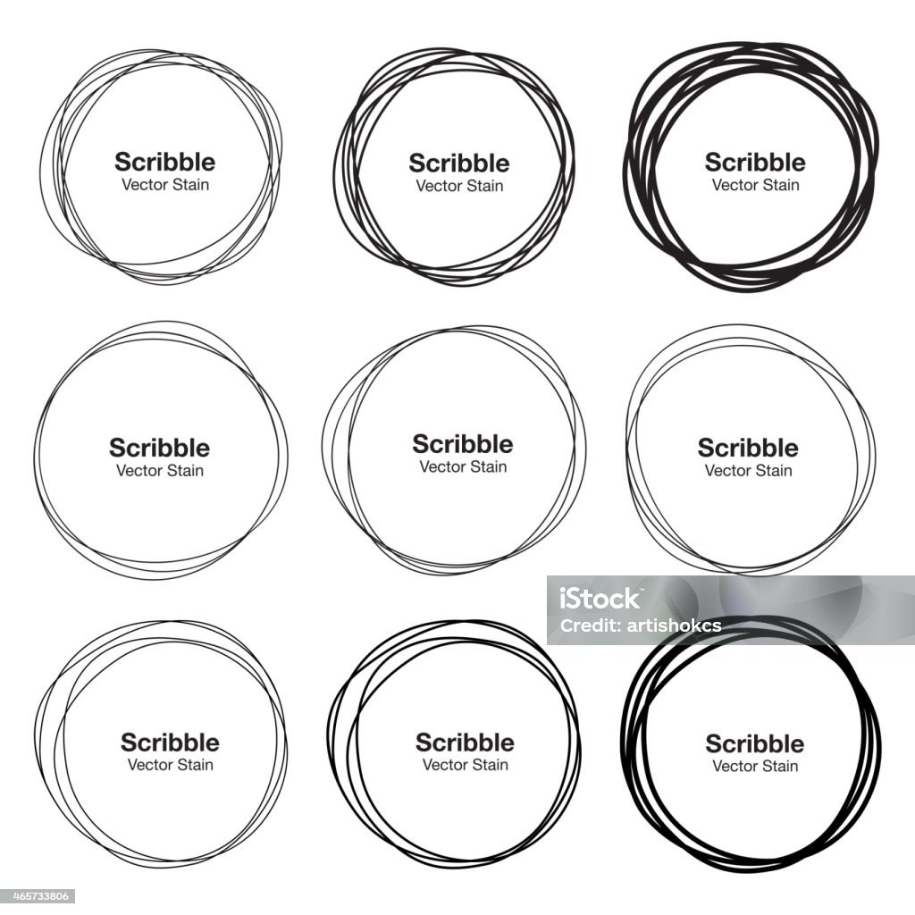 Set of 9 hand drawn scribble circles Set of 9 Hand Drawn Scribble Circles, vector logo design elements  Circle stock vector