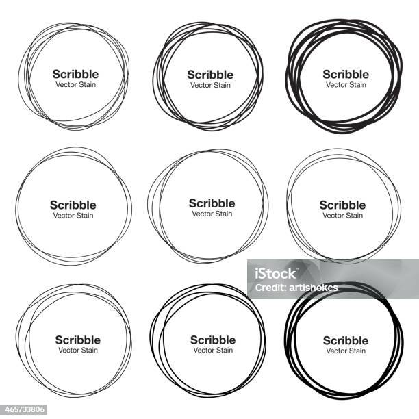 Set Of 9 Hand Drawn Scribble Circles Stock Illustration - Download Image Now - Circle, Drawing - Activity, Drawing - Art Product