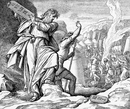 Elijah destroys with fire the soldiers sent by Ahaziah in the old book The Bible in Pictures, by G. Doreh, 1897