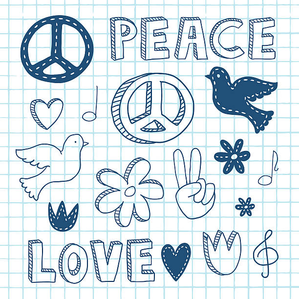 Peace doodle set Thematic peace doodle set with on notebook paper v sign stock illustrations