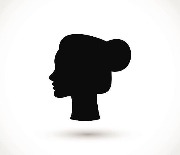 여성, bun 블랙 실루엣 벡터 일러스트레이션 - silhouette women black and white side view stock illustrations