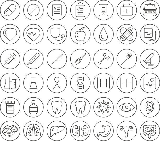 Medical Icons Medical icons set. 42 vector icons for medicine. Thin line icon set. forceps stock illustrations