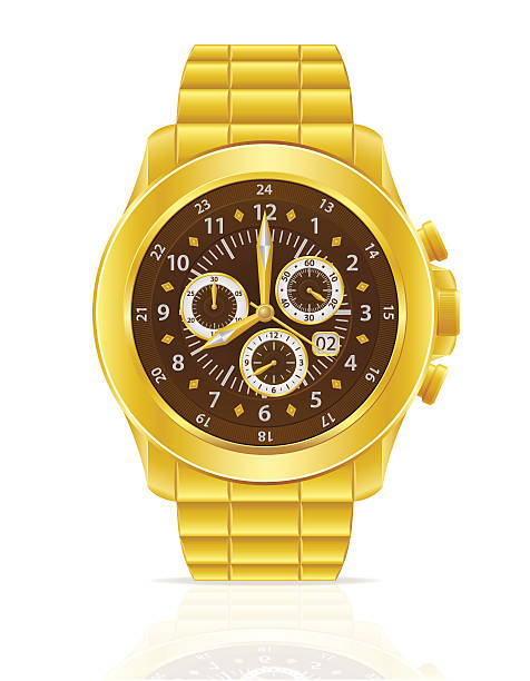 gold mechanical wristwatch with bracelet vector illustration gold mechanical wristwatch with bracelet vector illustration isolated on white background watch cartoon gold illustration and painting stock illustrations