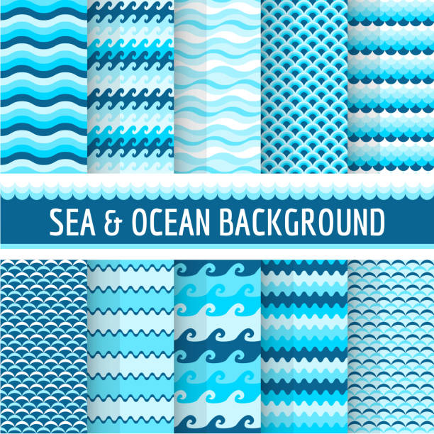 10 Nautical Sea Patterns 10 Nautical Sea Patterns - in vector kid waves stock illustrations
