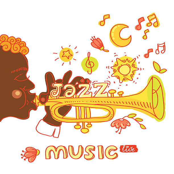 illustrazioni stock, clip art, cartoni animati e icone di tendenza di musica jazz. jazzman riproduzione - jazz latino